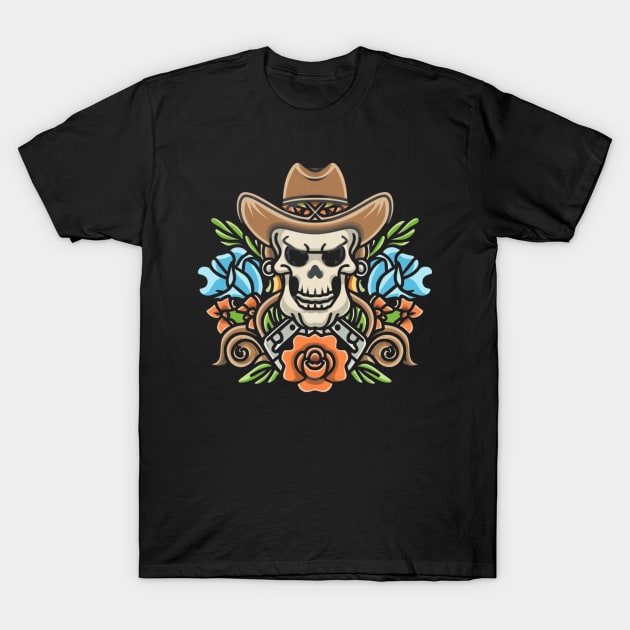 Traditional Cowboy Skull tattoo T-Shirt by Goku Creations